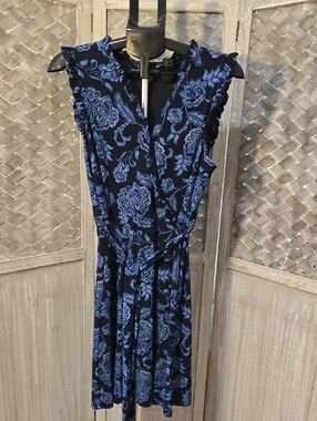 Tommy Hilfiger Navy and Blue Floral Wrap Midi Dress